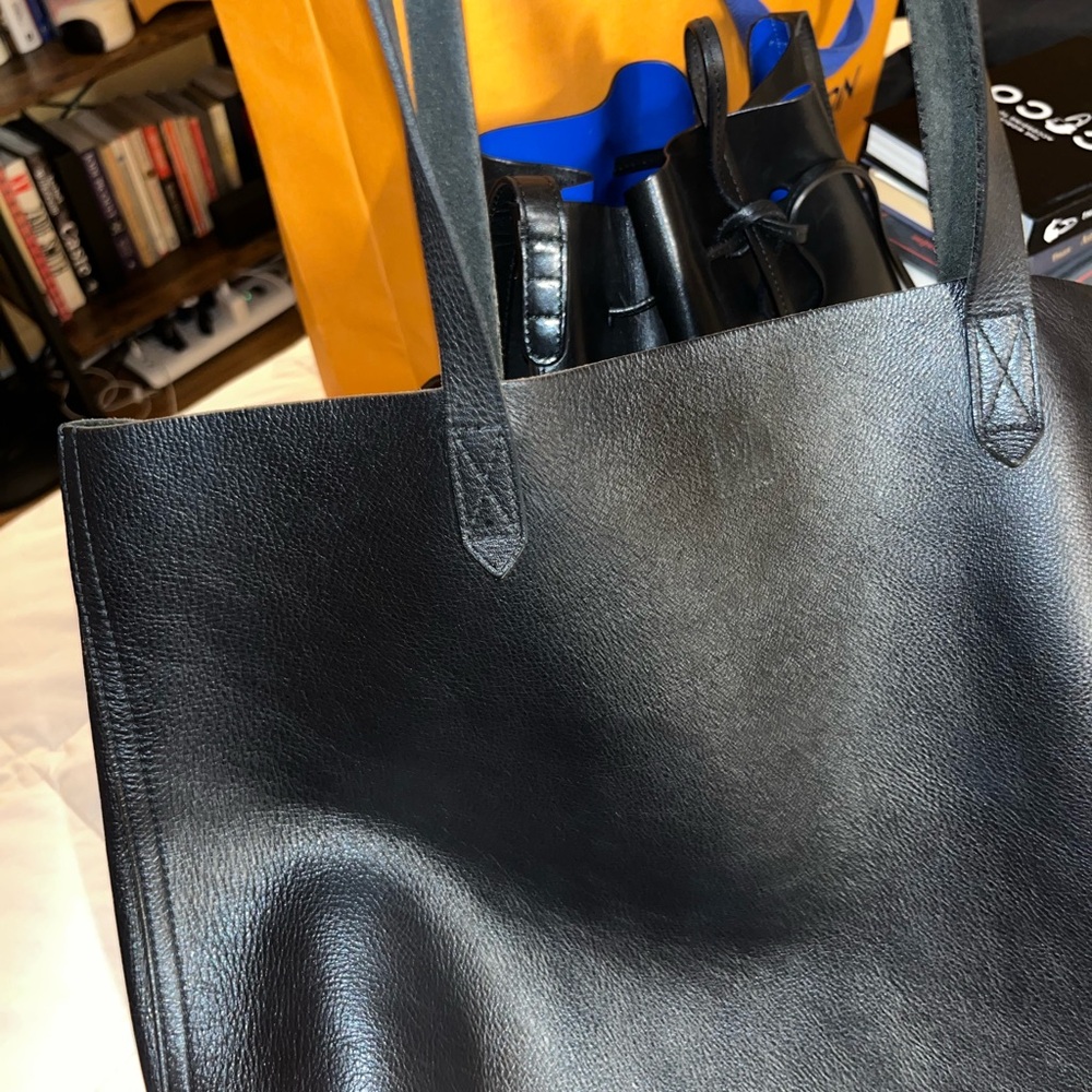 Madewell Black Leather Transport Tote Bag Large